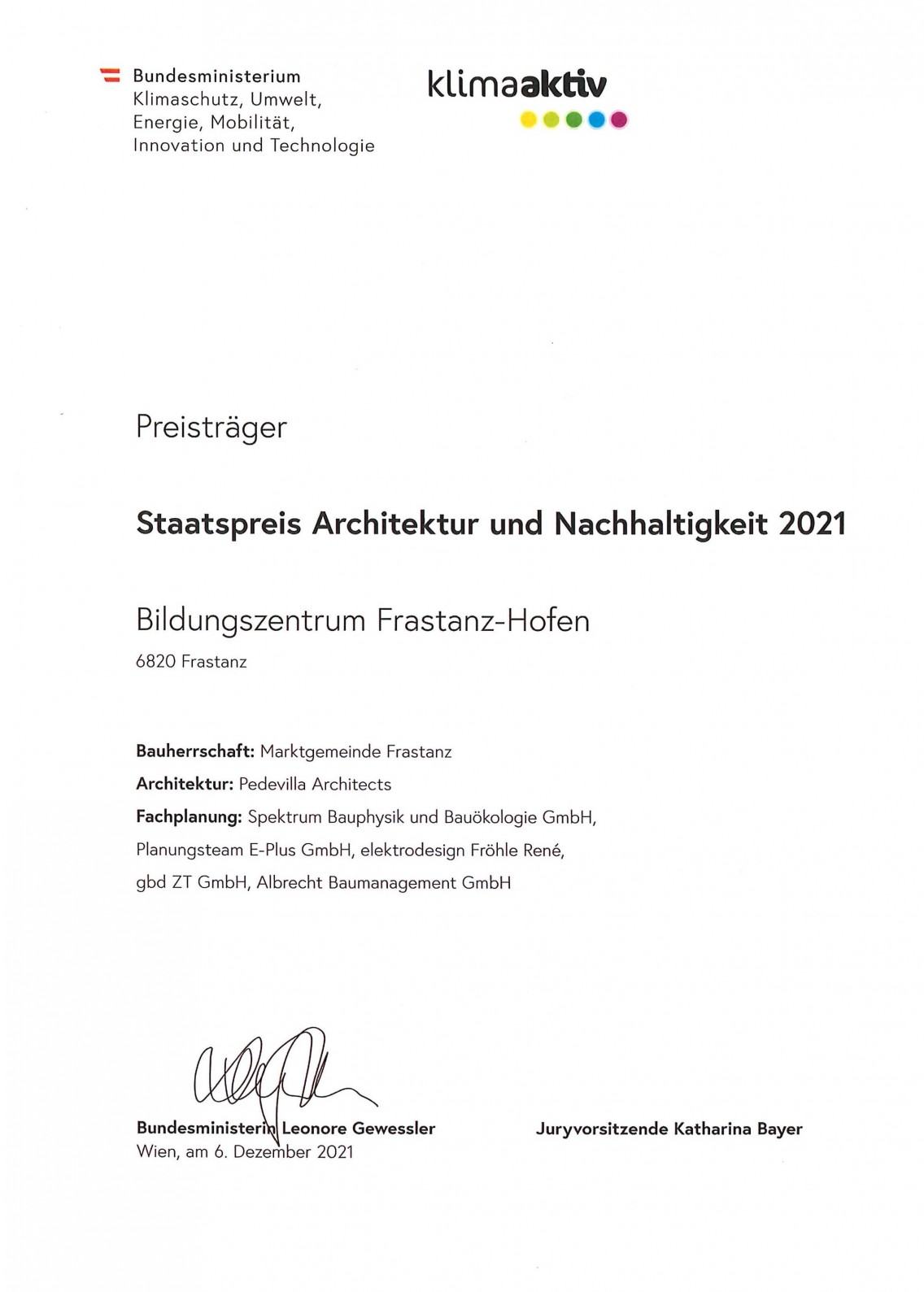 Staatspreis Architektur und Nachhaltigkeit 2021 - Bildungszentrum Frastanz-Hofen